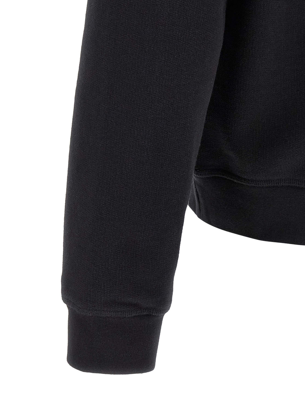 Sweatshirt en coton noir de Dsquared², vêtement décontracté avec logo discret, porté par un mannequin.