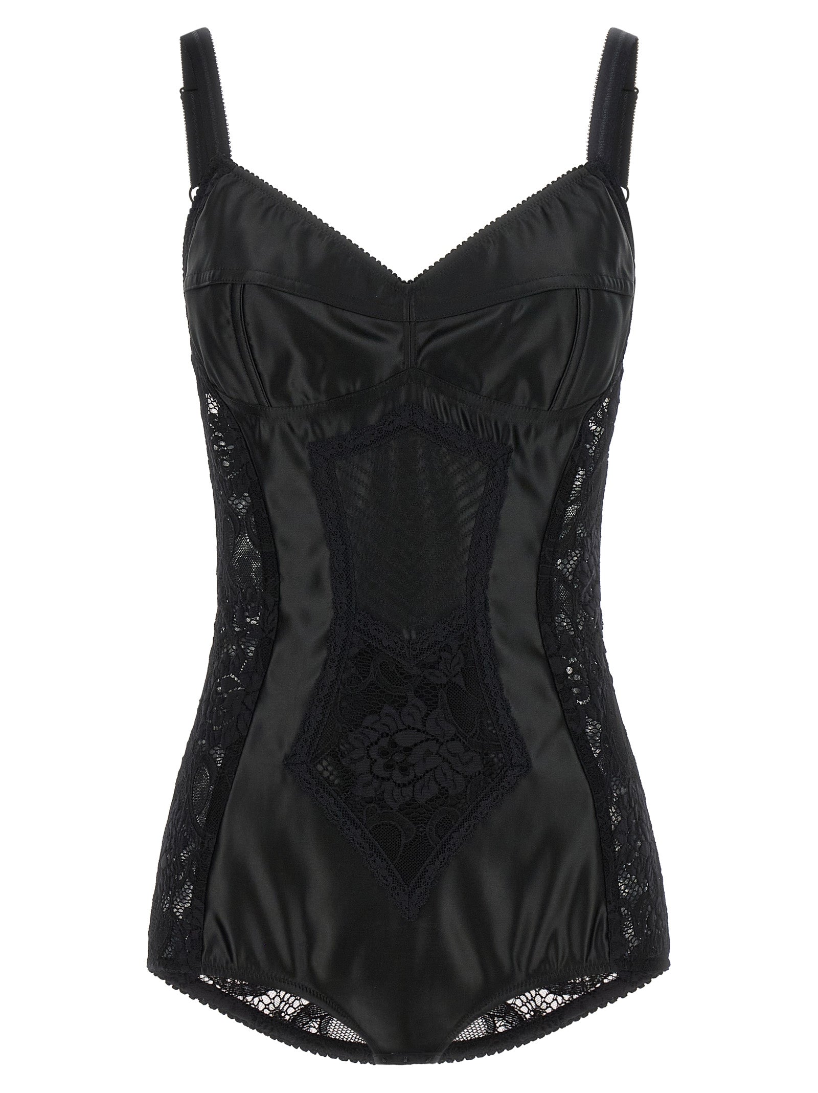 Combinaison noire en polyamide de Dolce & Gabbana, ajustée et élégante, affichée sur mannequin.