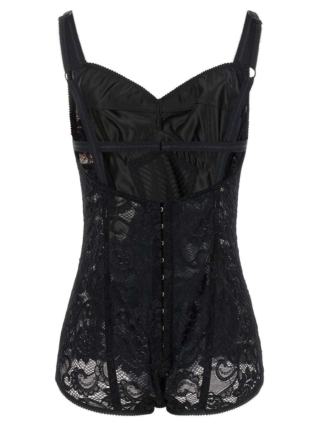 Body en nylon noir Dolce & Gabbana, ajusté, avec décolleté en V et détails élégants, idéal pour une tenue sophistiquée.