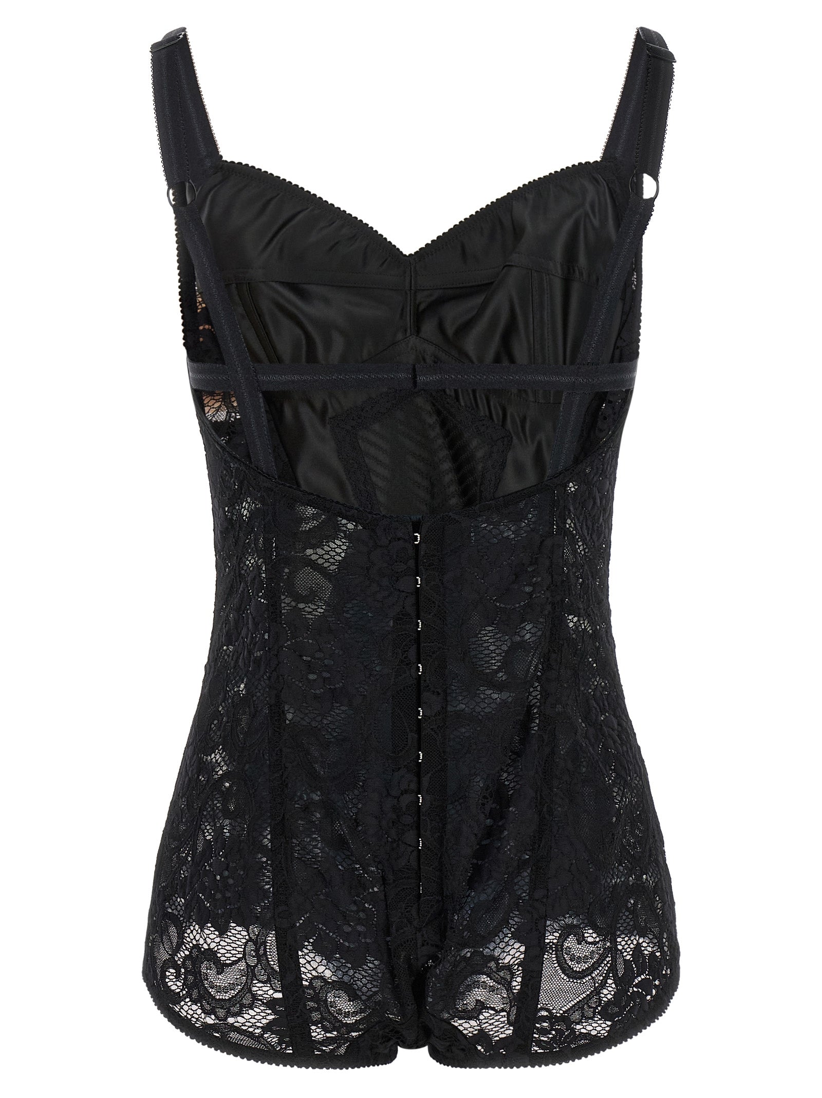 Body en nylon noir Dolce & Gabbana, ajusté, avec décolleté en V et détails élégants, idéal pour une tenue sophistiquée.