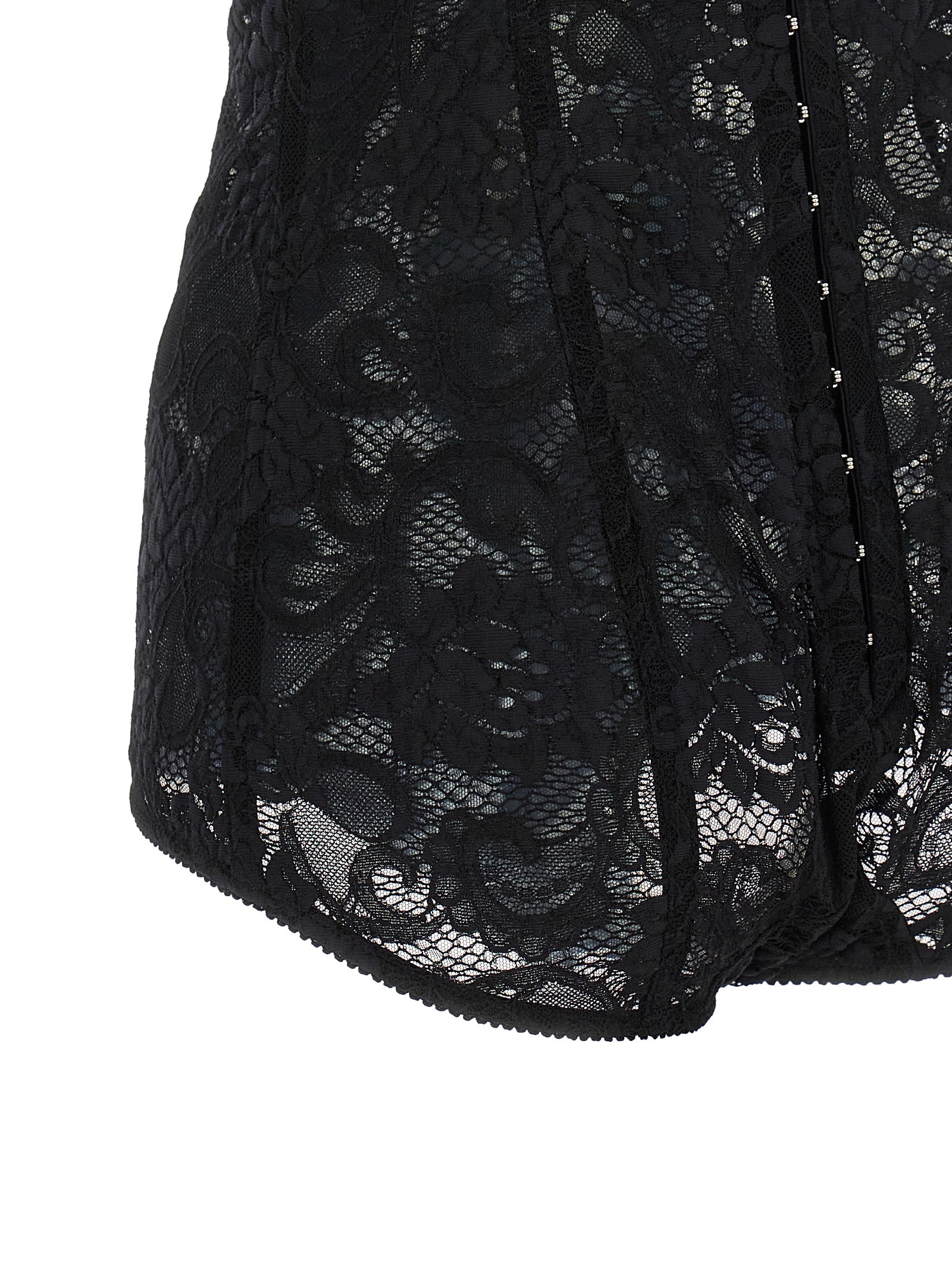 Body en polyamide noir de Dolce & Gabbana, ajusté, avec détails élégants, porté sur mannequin.