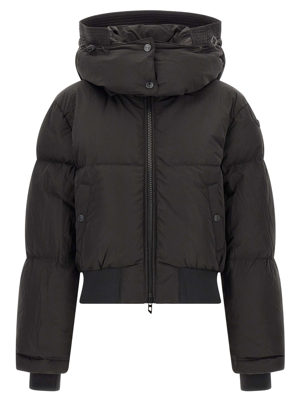 Veste longue Diesel en polyamide noir, style élégant et résistant, visible avec fermeture éclair et col montant.