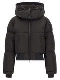 Veste longue Diesel en polyamide noir, style élégant et résistant, visible avec fermeture éclair et col montant.