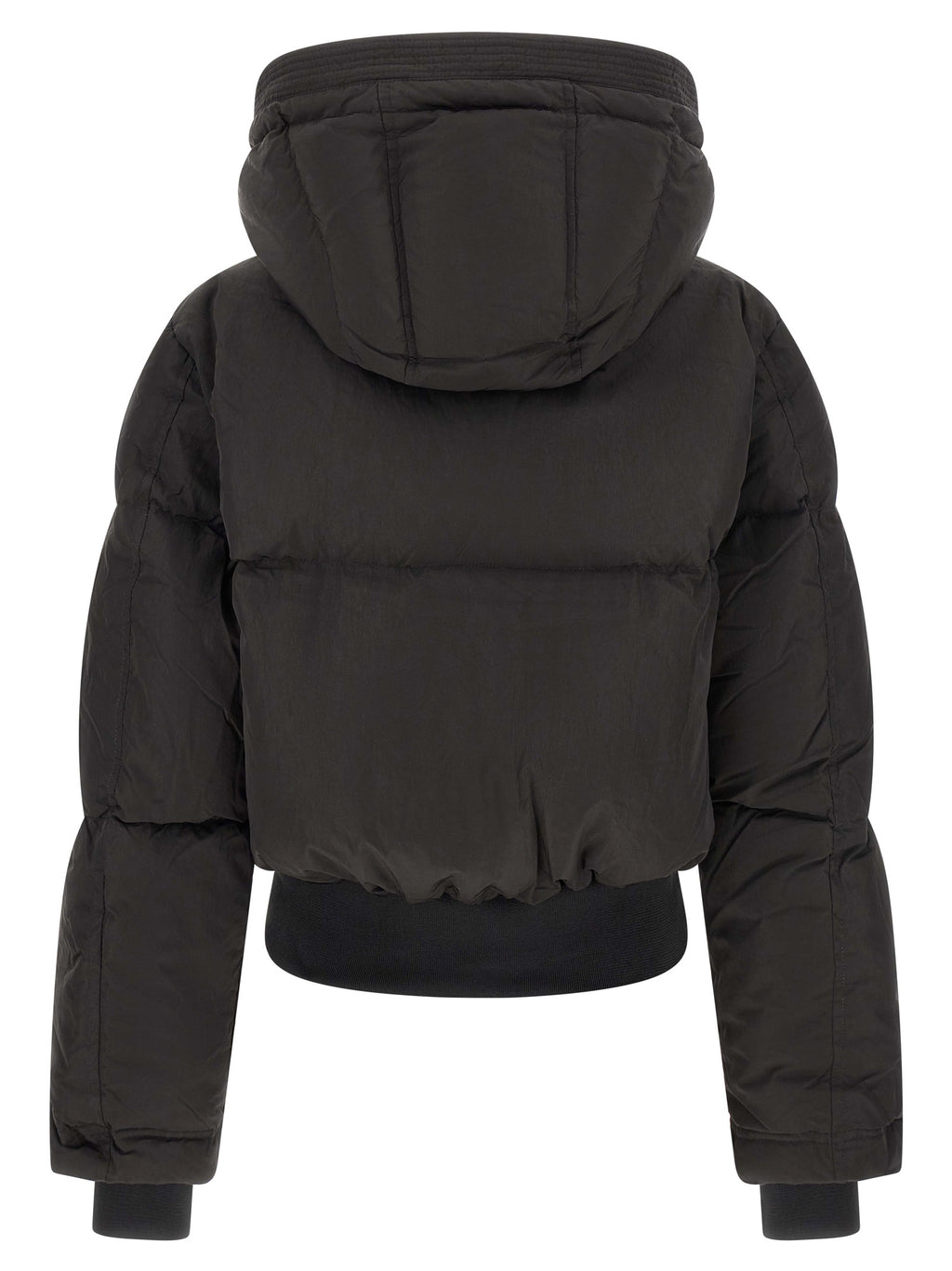 Veste longue en polyamide noire Diesel, style casual avec fermeture éclair et col montant, vue de face.