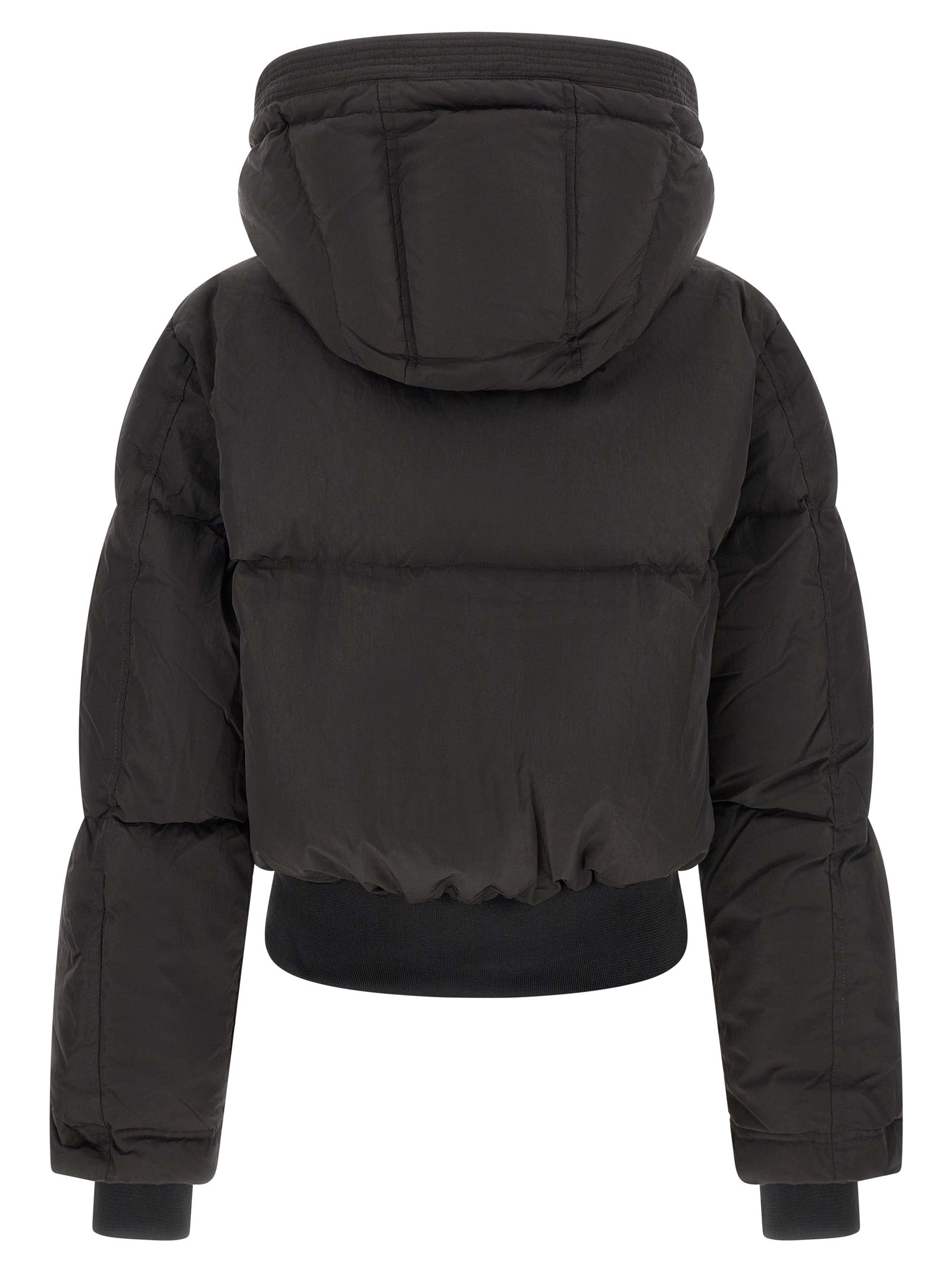 Veste longue en polyamide noire Diesel, style casual avec fermeture éclair et col montant, vue de face.