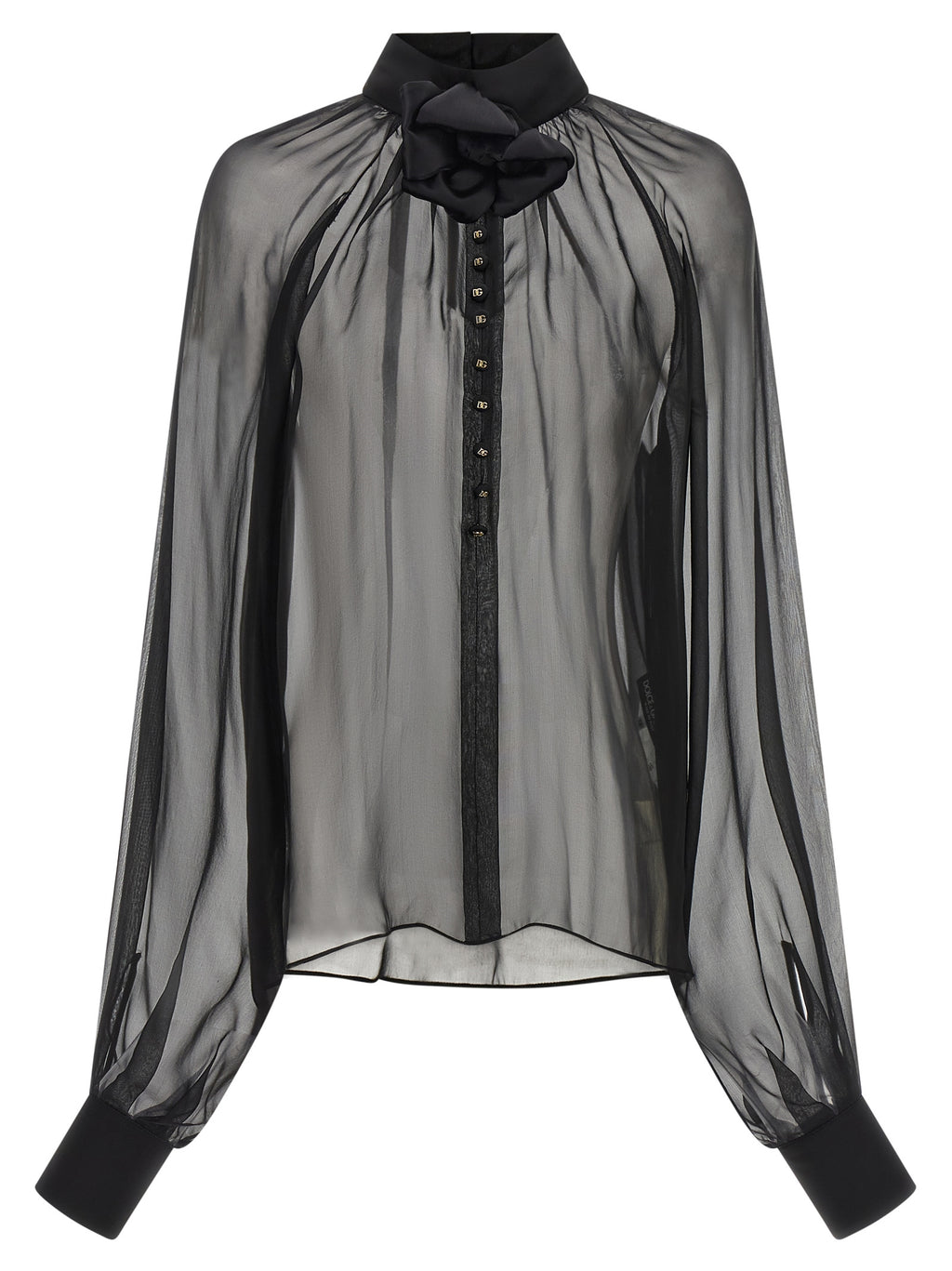 Blouse en soie noire Dolce & Gabbana, élégante et fluide, avec détails sophistiqués pour un look chic et raffiné.