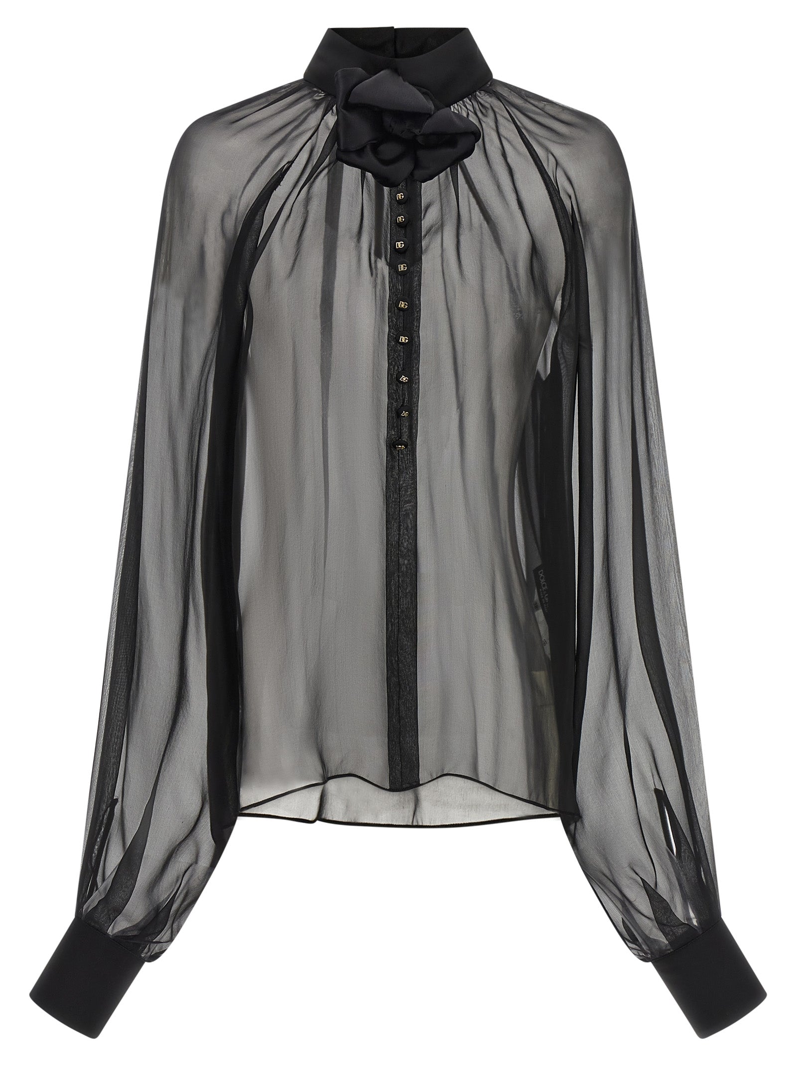 Blouse en soie noire Dolce & Gabbana, élégante et fluide, avec détails sophistiqués pour un look chic et raffiné.