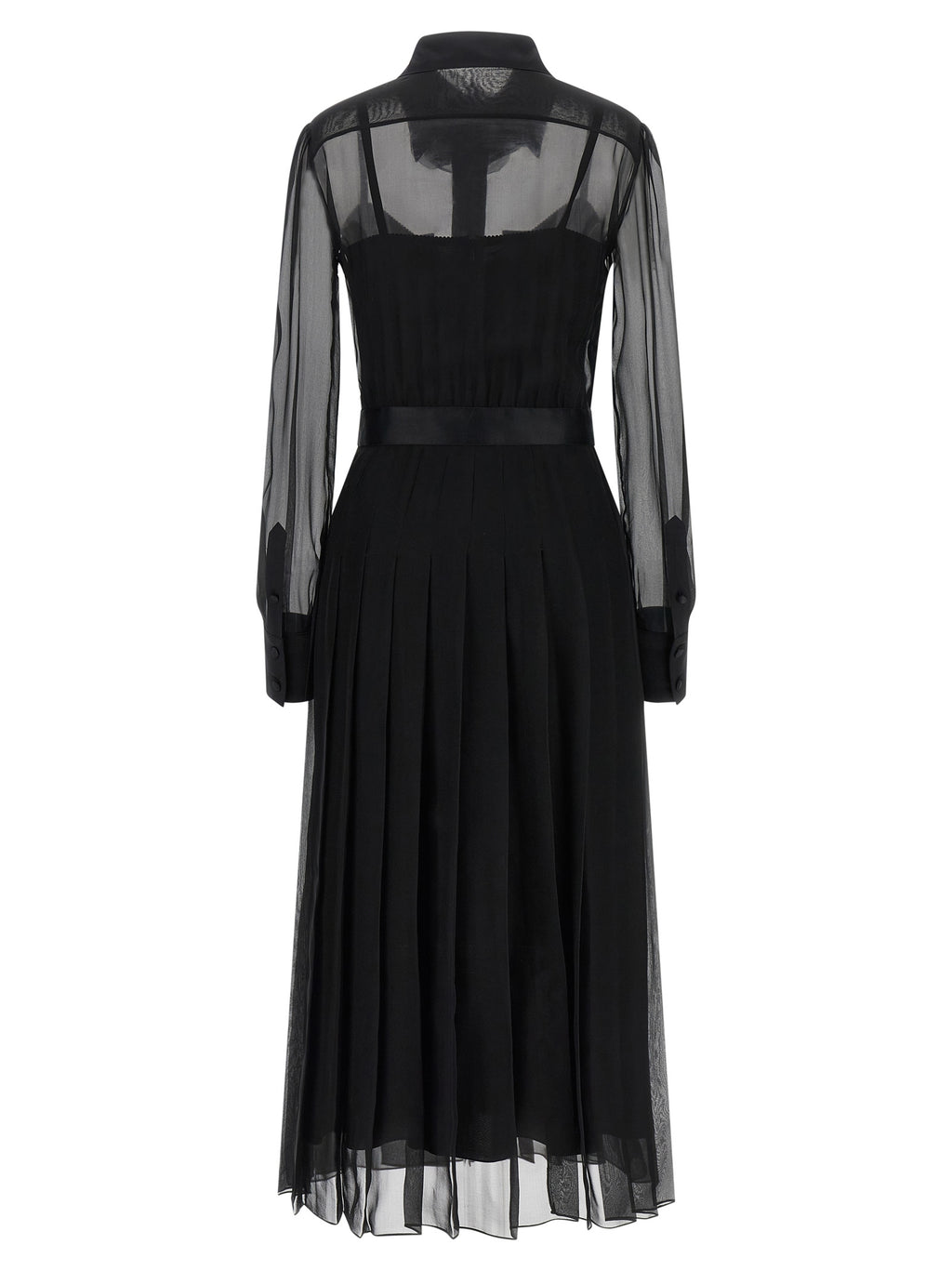 Robe midi en soie noire Dolce & Gabbana, élégante et fluide, avec détails sophistiqués et coupe flatteuse visible sur l'image.