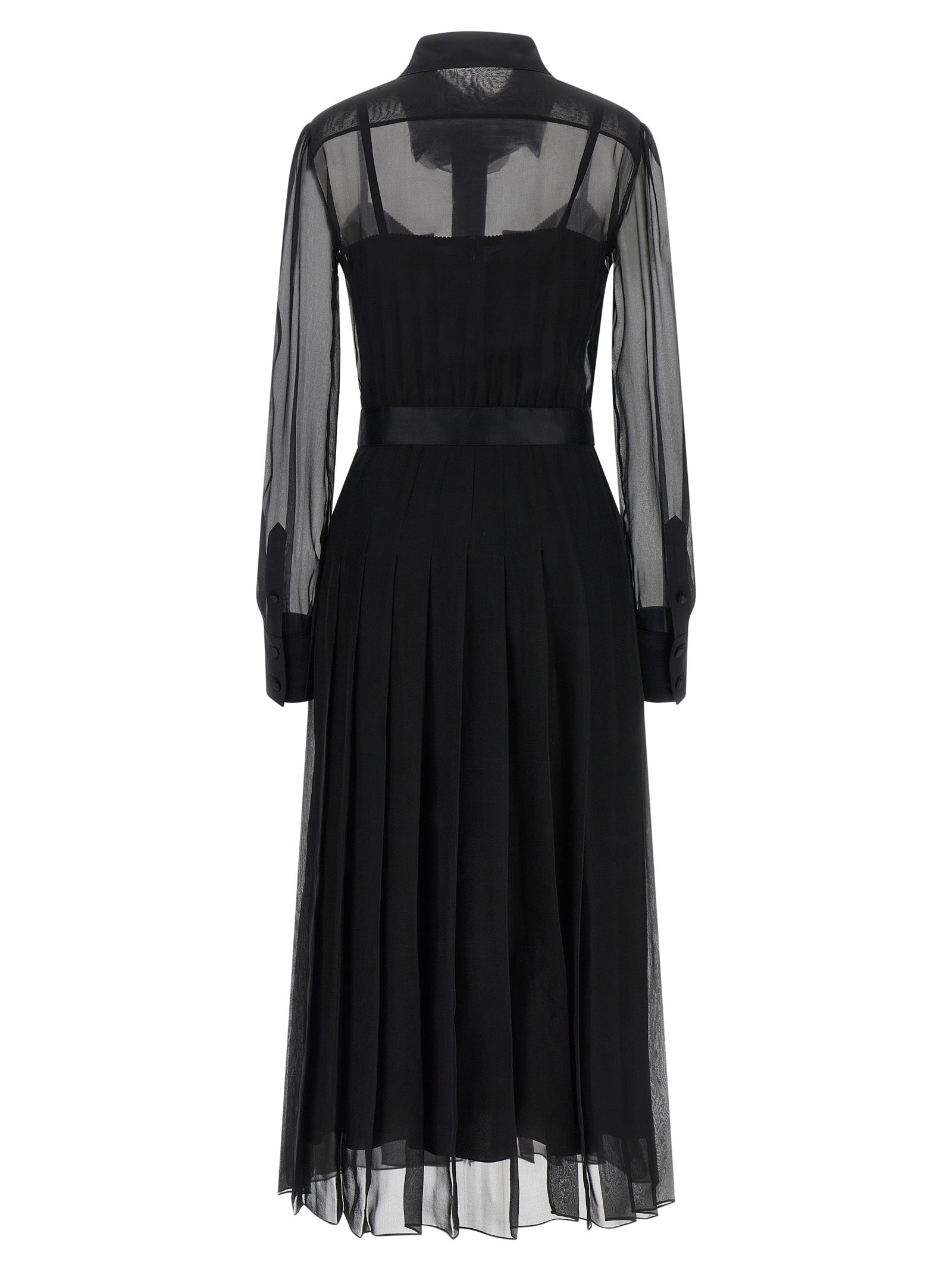 Robe midi en soie noire Dolce & Gabbana, élégante et fluide, avec détails sophistiqués et coupe flatteuse visible sur l'image.