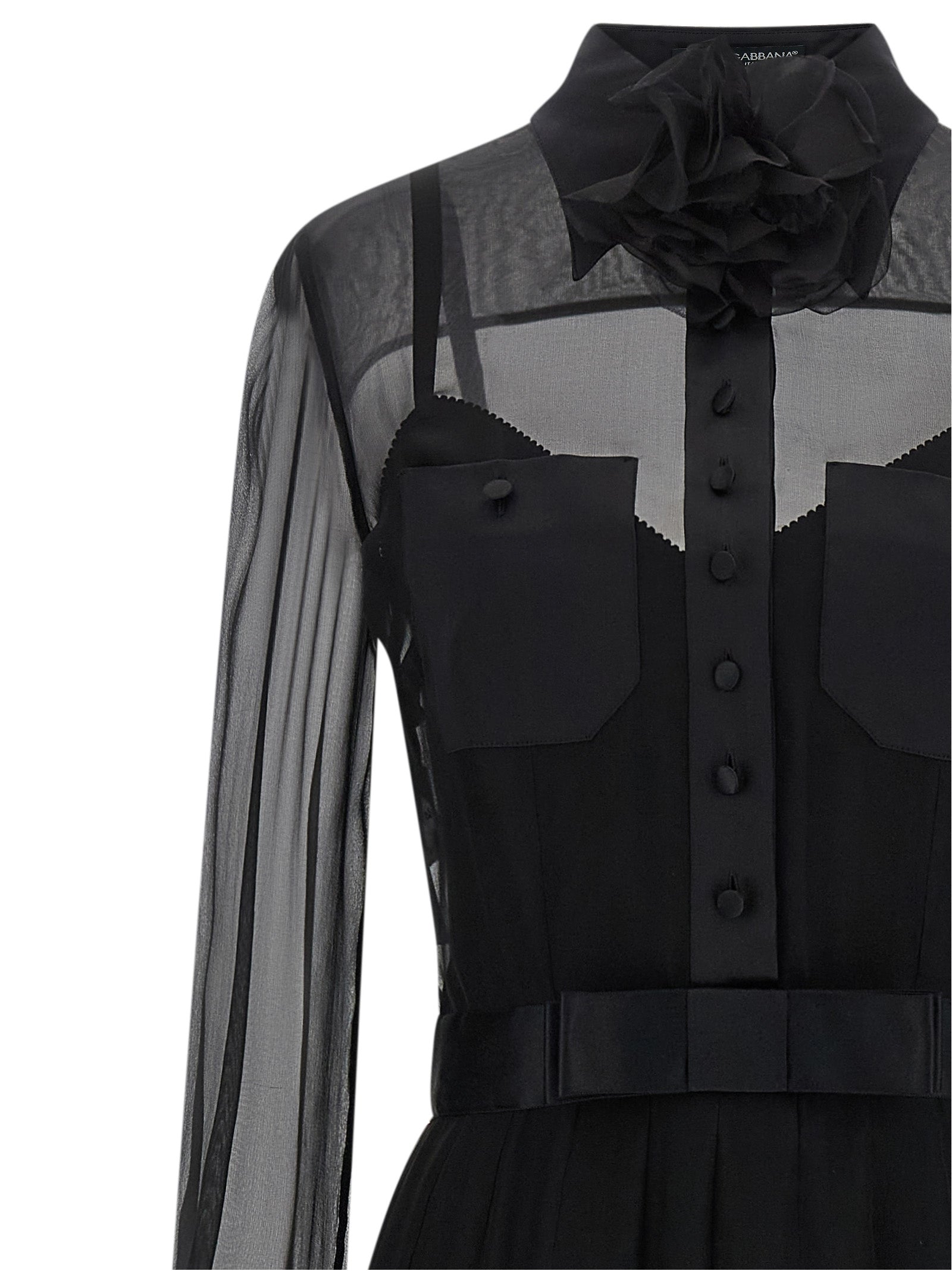 Robe midi en soie noire de Dolce & Gabbana, élégante et fluide, avec détails sophistiqués et coupe flatteuse.