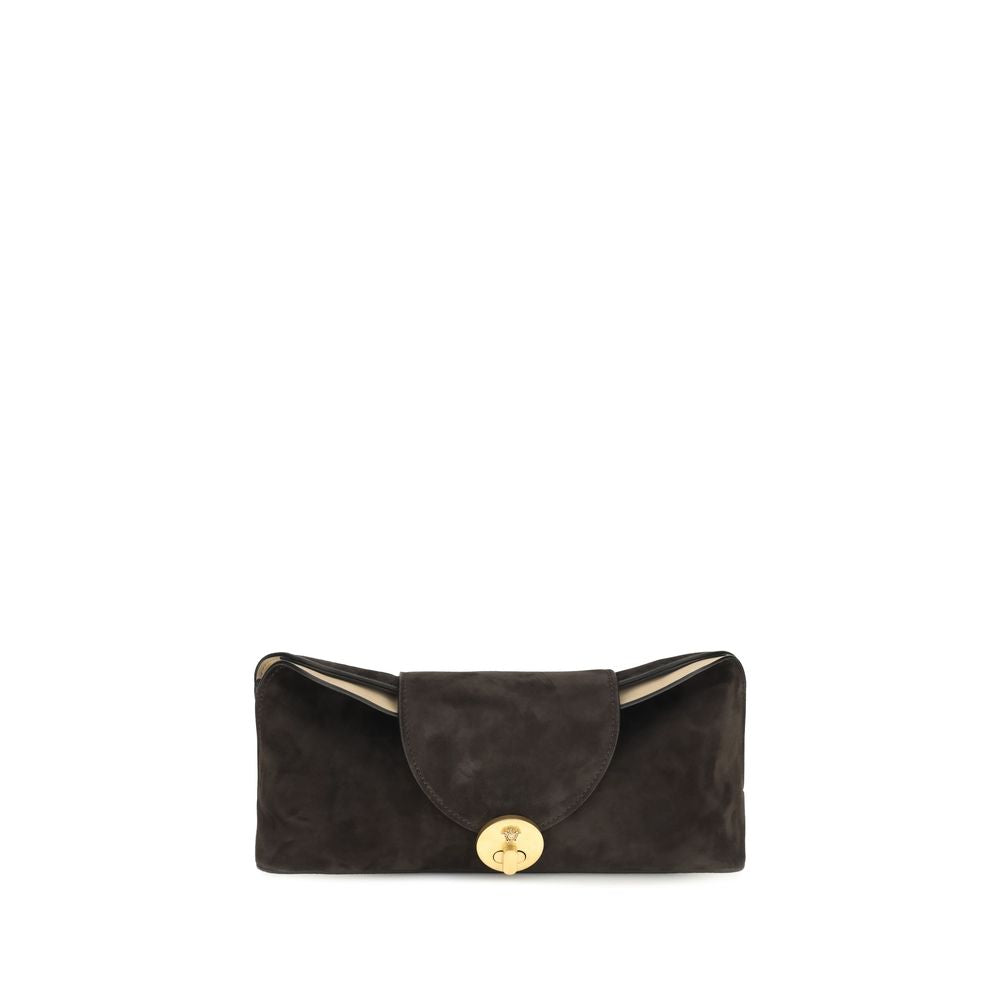 Sac clutch en cuir de veau brun Bos Taurus de Versace, élégant et sophistiqué, avec détails de luxe.