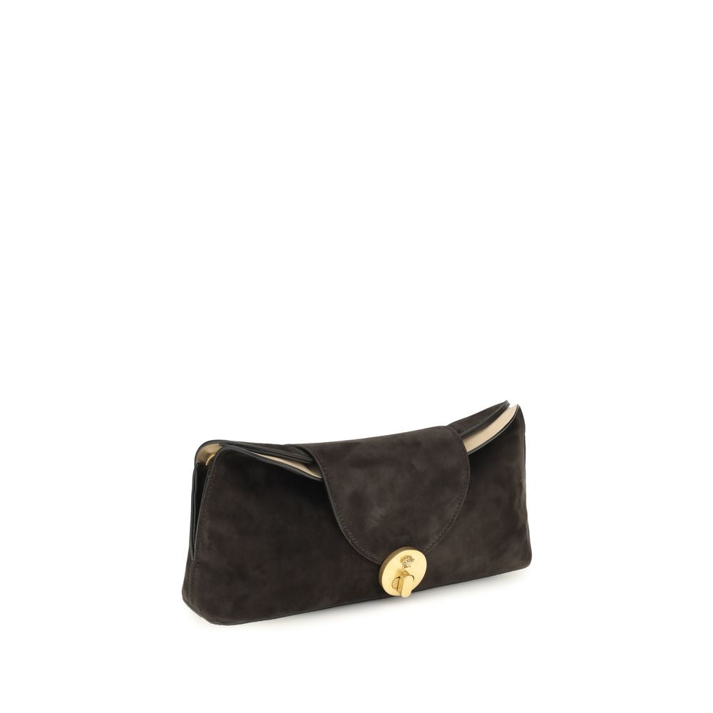 Sac clutch en cuir de veau brun Bos Taurus de Versace, élégant et sophistiqué, avec détails luxueux.
