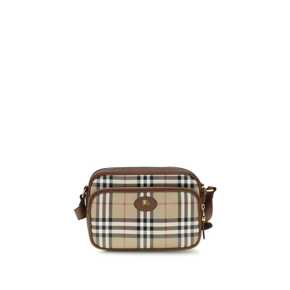 Sac à épaule en coton beige de Burberry, avec logo emblématique et détails élégants, pour un style sophistiqué.