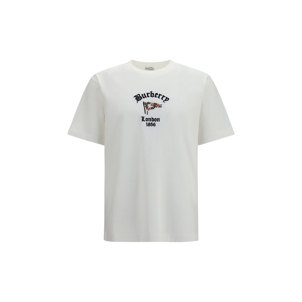 T-shirt blanc en coton de la marque Burberry, à coupe classique, avec logo discret sur la poitrine.