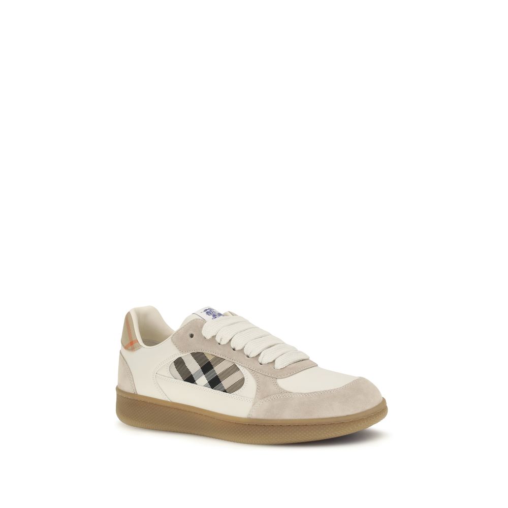 Sneakers basses en cuir de veau beige Burberry Bos Taurus, chaussures de sport élégantes et confortables pour homme