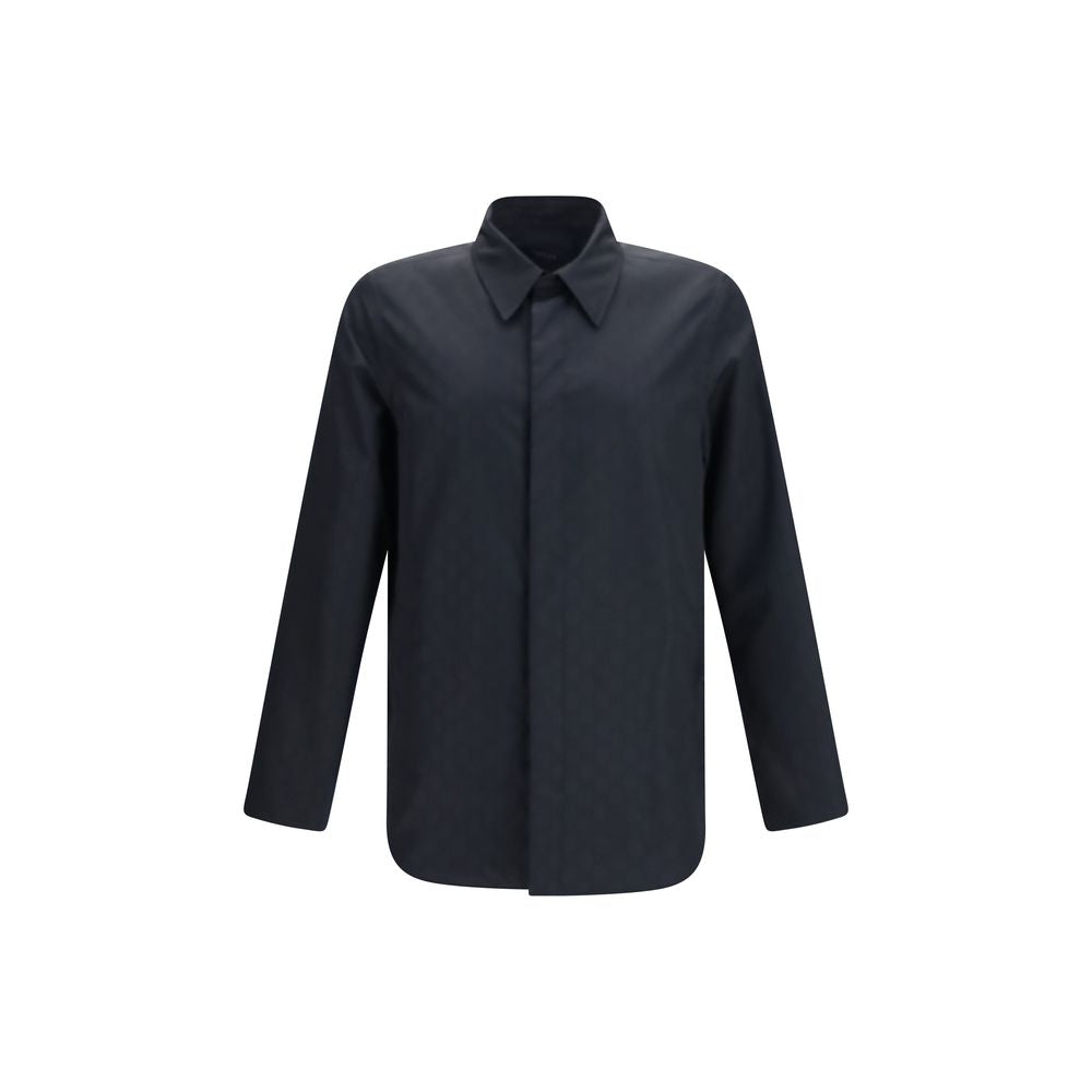 Veste longue en polyamide noire de Gucci, style élégant avec fermeture éclair et col droit, vue de face.