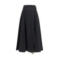 Jupe midi en laine noire Burberry Oves Aries, coupe élégante avec ceinture à boucle, portée avec un style sophistiqué.