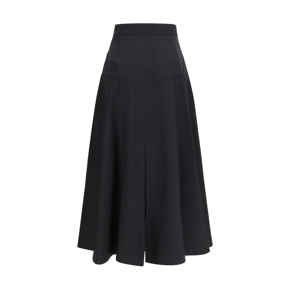 Jupe midi en laine noire Burberry Oves Aries, coupe élégante et finition soignée, portée avec un style sophistiqué.