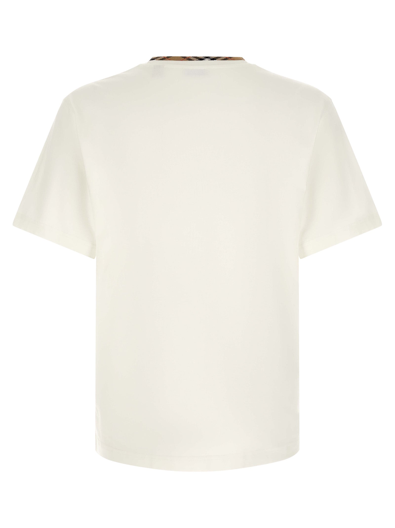 T-shirt blanc en coton de la marque Burberry, coupe classique avec logo subtil visible sur le devant.