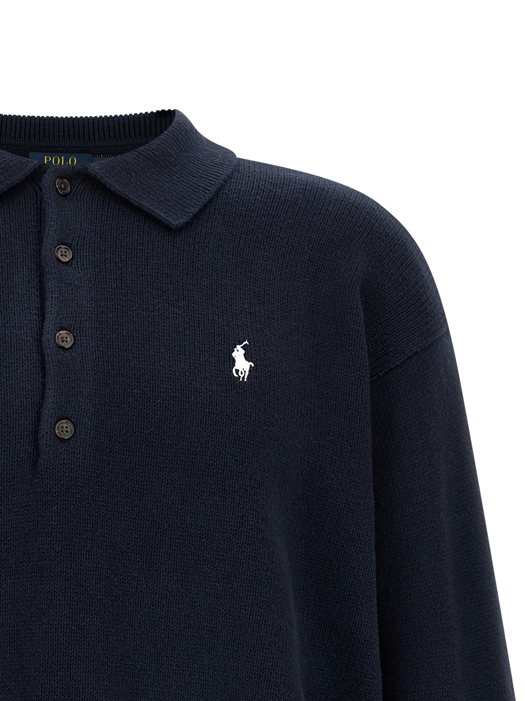 Cardigan en coton bleu Polo Ralph Lauren, coupe classique, détails en maille fine, porté sur un mannequin.