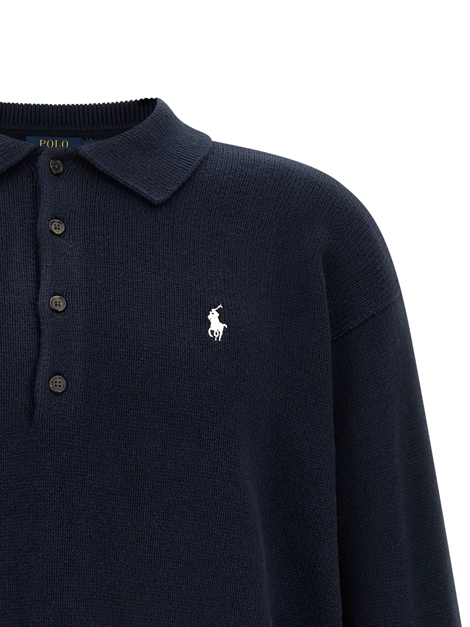 Cardigan en coton bleu Polo Ralph Lauren, coupe classique, détails en maille fine, porté sur un mannequin.