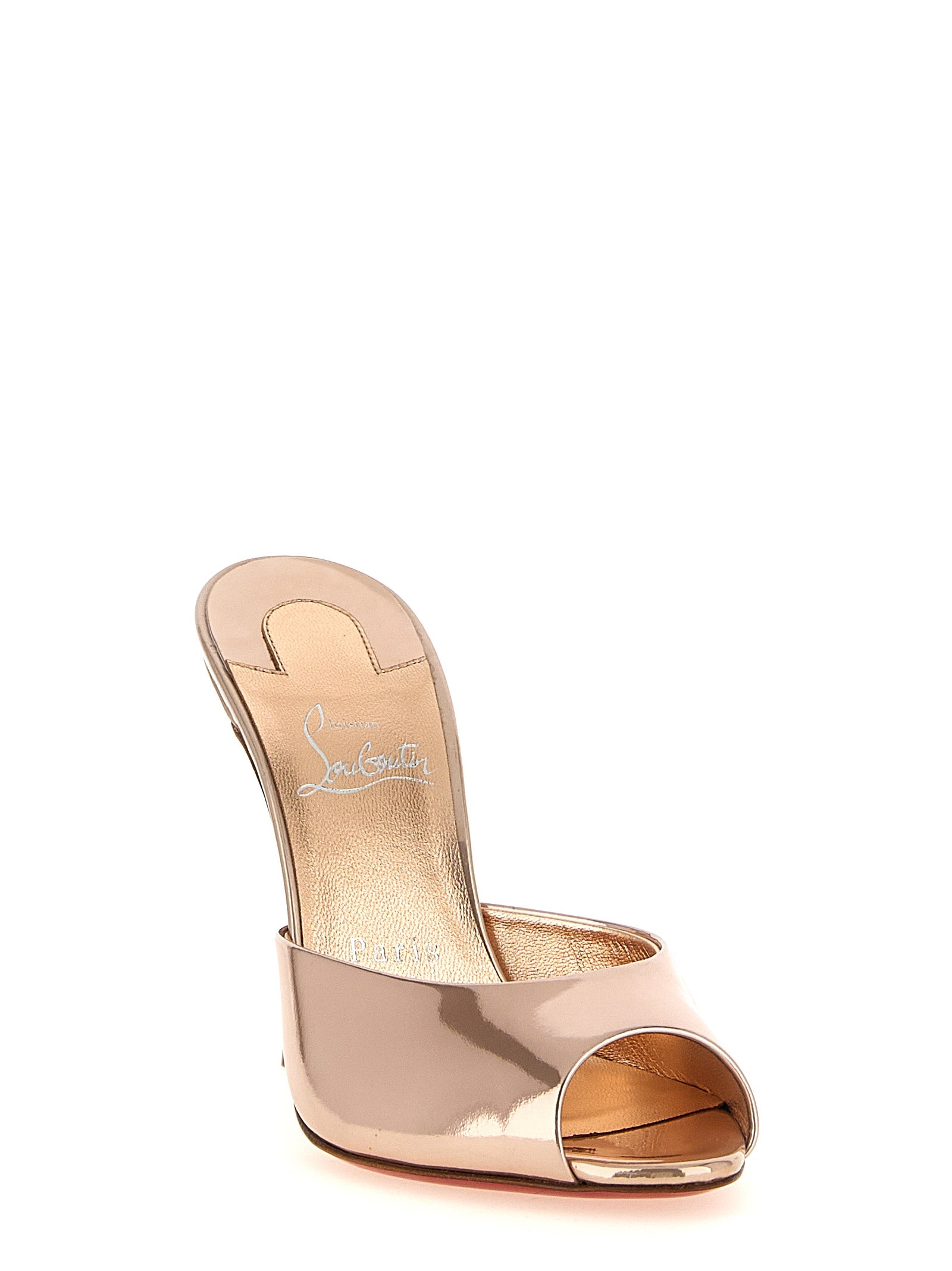 Sandales à talons stilettos en cuir de veau doré de Christian Louboutin, élégantes et sophistiquées.