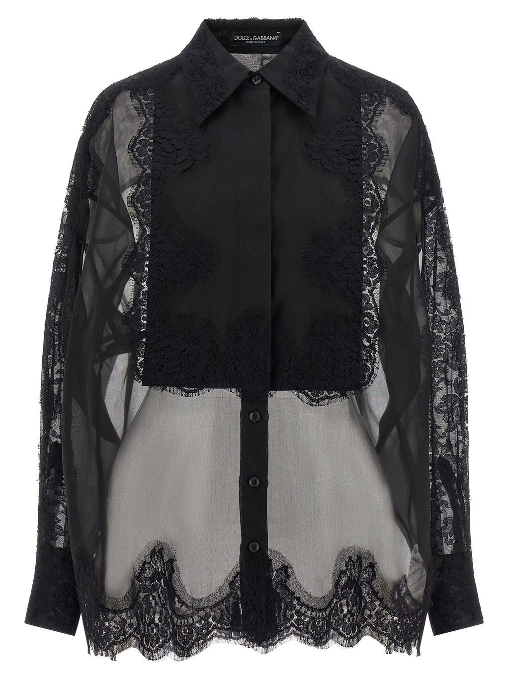 Chemise en soie noire de Dolce & Gabbana, élégante blouse pour femme avec détails raffinés et coupe fluide.