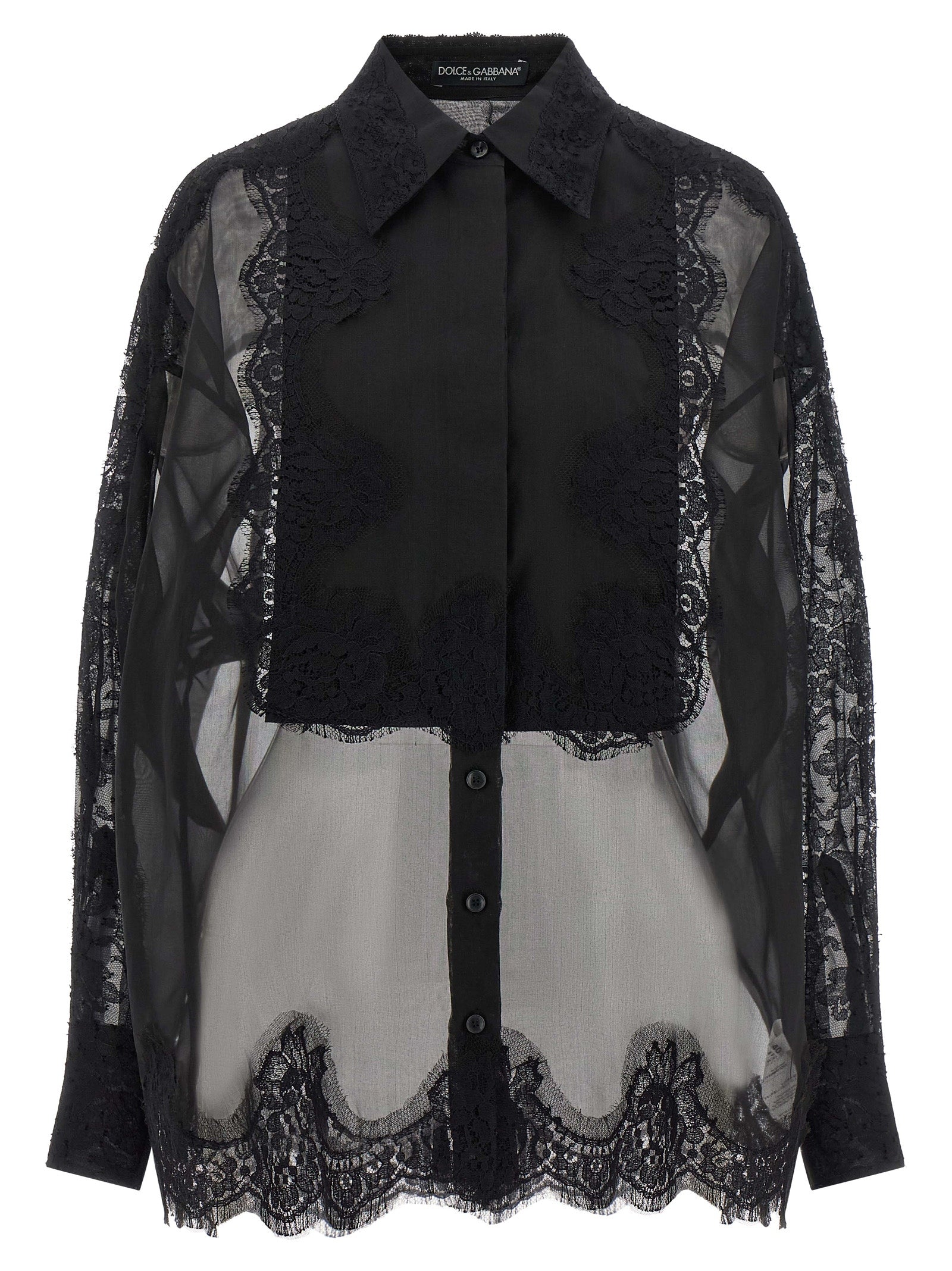 Chemise en soie noire de Dolce & Gabbana, élégante blouse pour femme avec détails raffinés et coupe fluide.