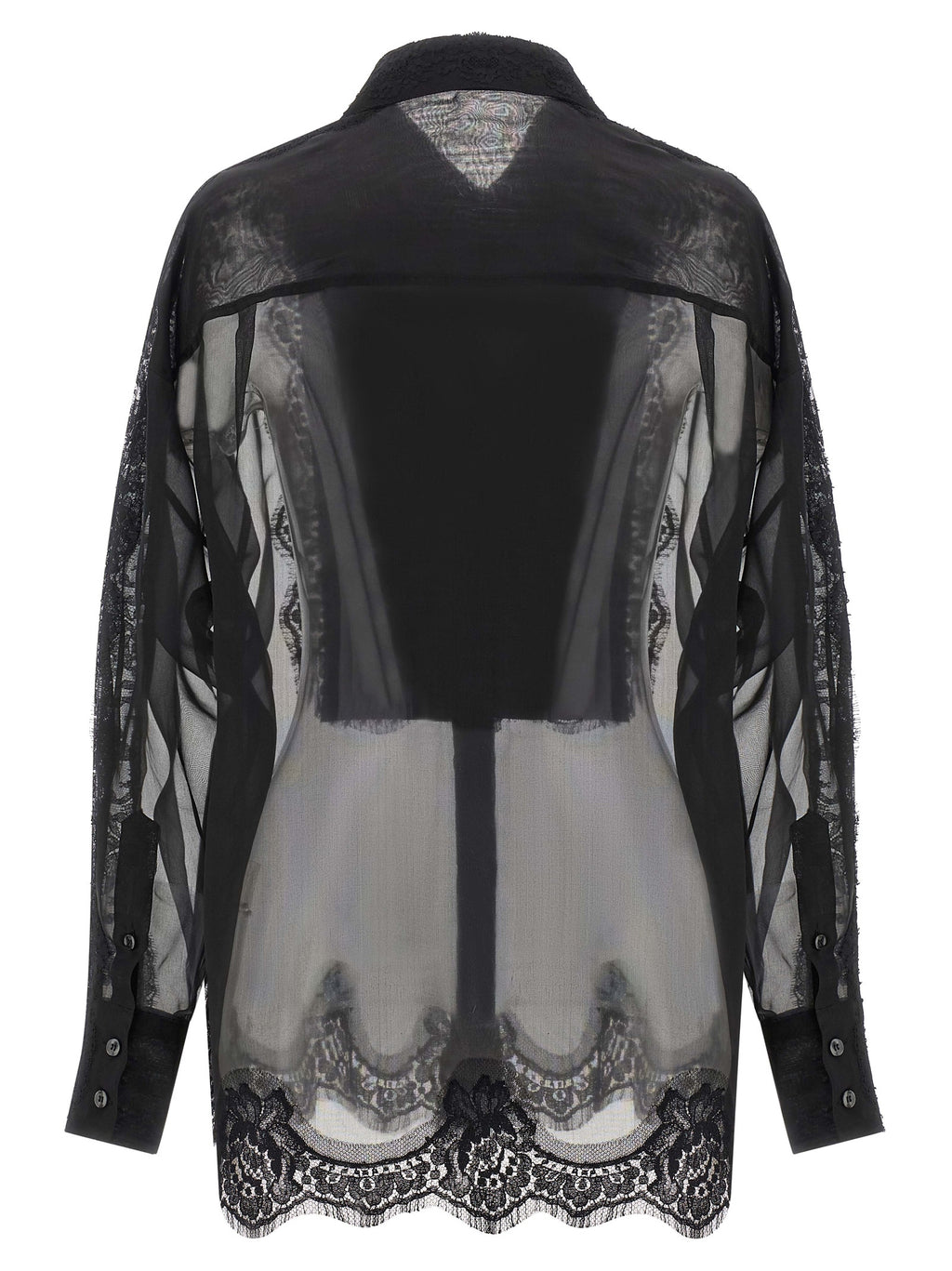 Chemise en soie noire Dolce & Gabbana avec col élégant et manches longues, élégante et sophistiquée pour un style chic.