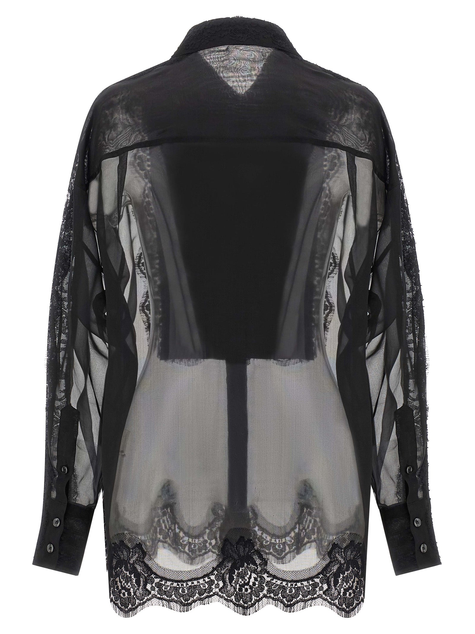Chemise en soie noire Dolce & Gabbana avec col élégant et manches longues, élégante et sophistiquée pour un style chic.