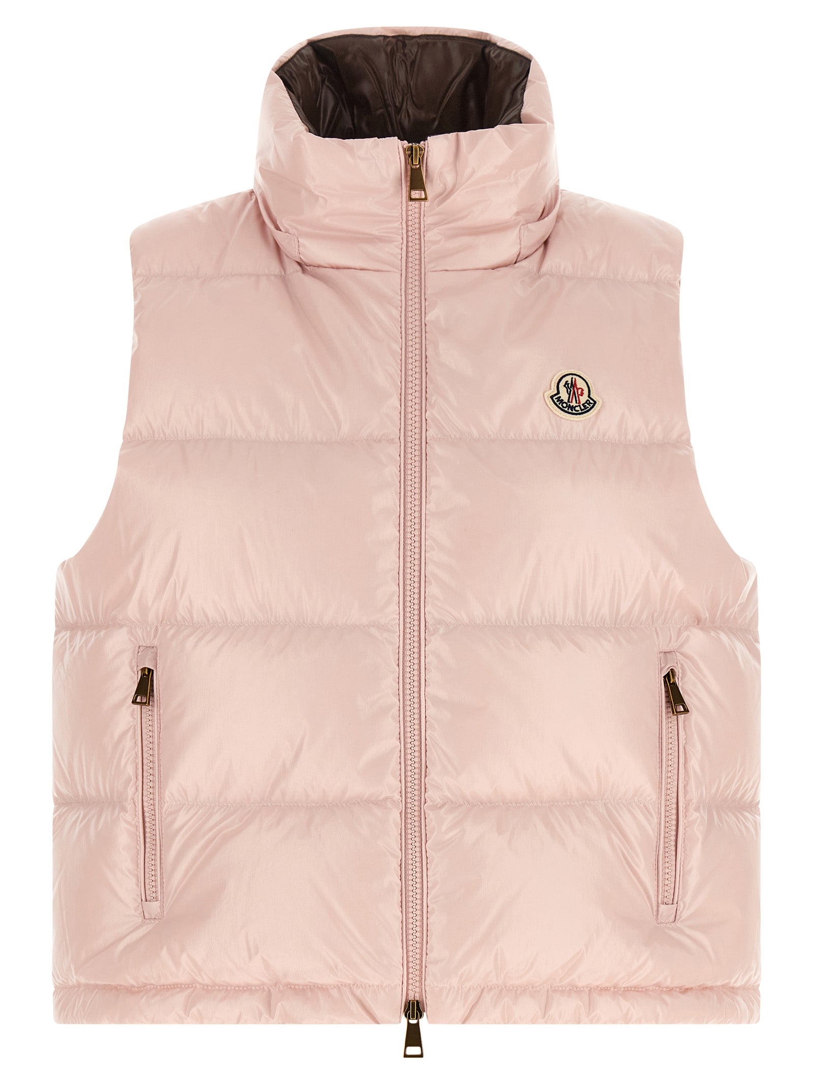 Doudoune sans manches Moncler en polyamide multicolore, léger et résistant, avec fermeture éclair et col montant.