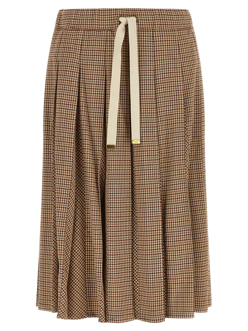 Jupe midi beige en viscose de la marque Moncler, finition élégante et coupe fluide visible sur l'image.