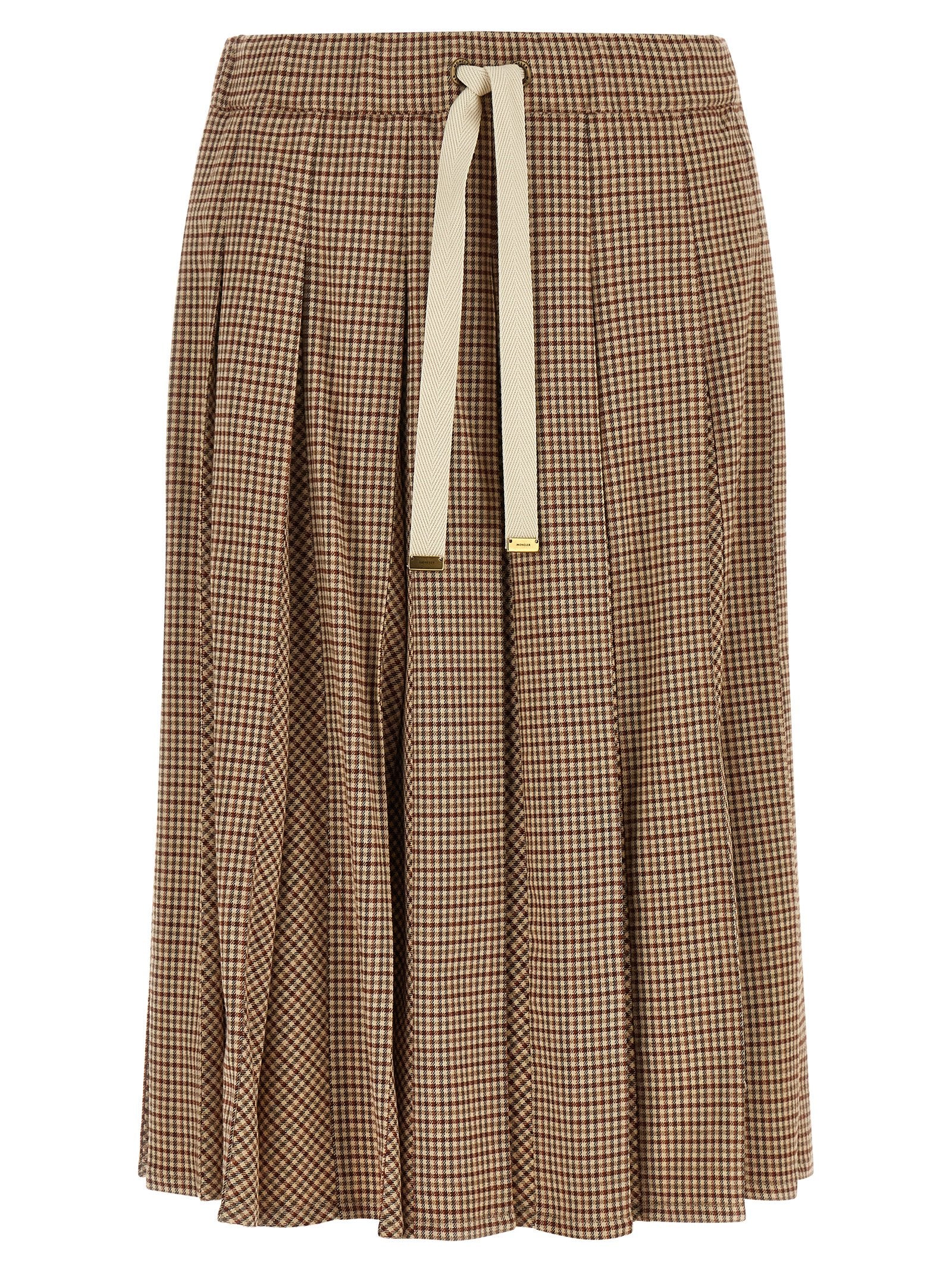 Jupe midi beige en viscose de la marque Moncler, finition élégante et coupe fluide visible sur l'image.
