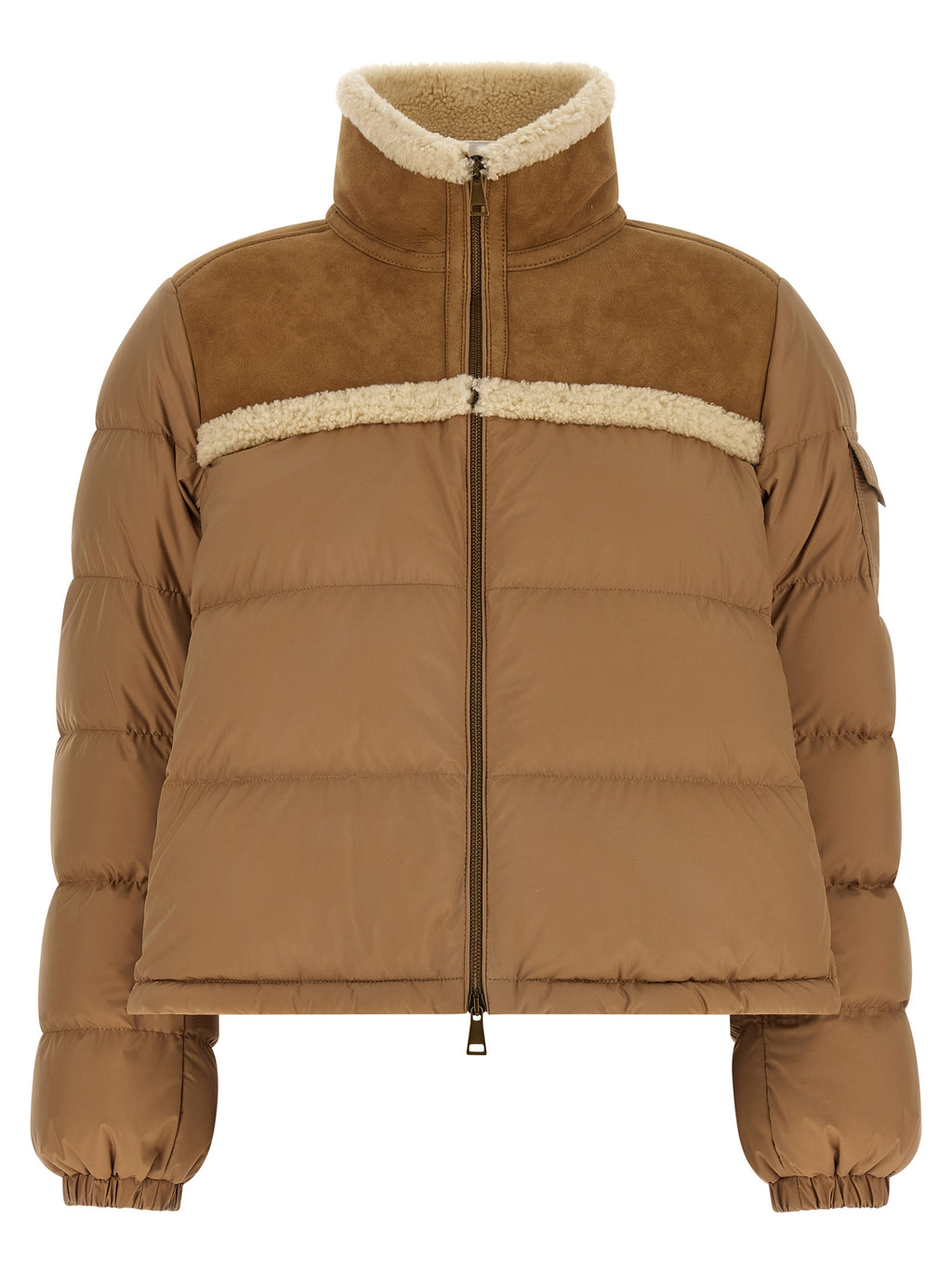 Veste longue beige en polyester de la marque Moncler, style chaud et élégant pour l'hiver.