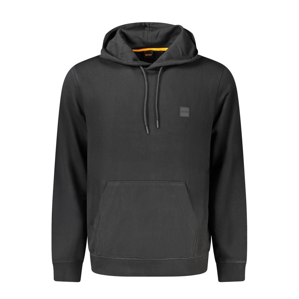 Sweat à capuche pour homme Hugo Boss en coton noir, style décontracté, avec logo discret sur la poitrine.