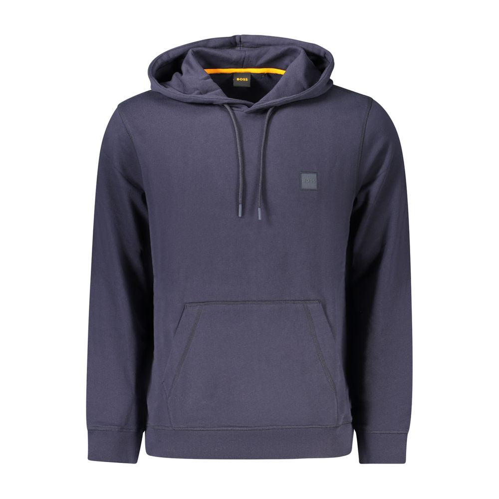 Sweat à capuche en coton bleu pour homme de la marque Hugo Boss, vue frontale avec logo discret.