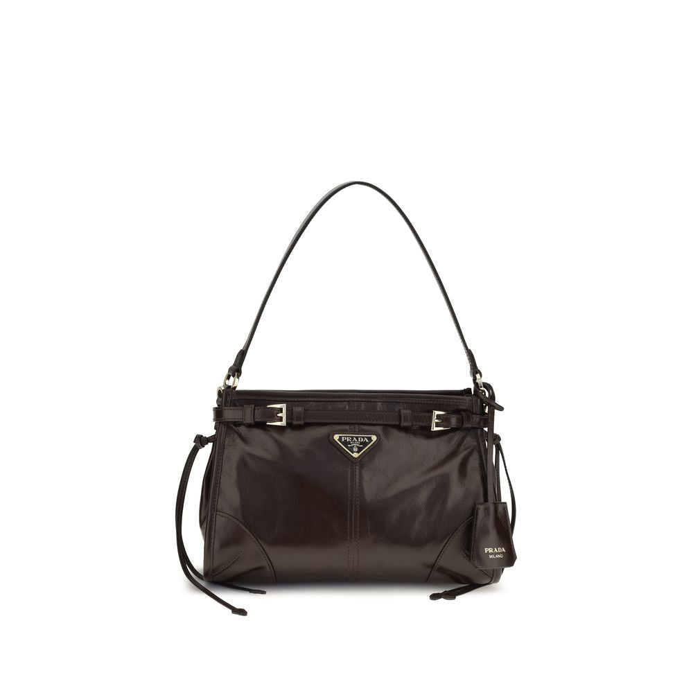 Sac à main Prada en cuir de veau brun Bos Taurus, élégant et sophistiqué, avec détails en cuir de haute qualité.
