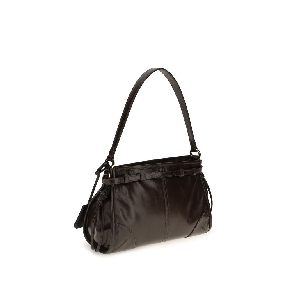 Sac à main Prada en cuir de veau marron Bos Taurus, élégant et sophistiqué, avec détails en métal doré.