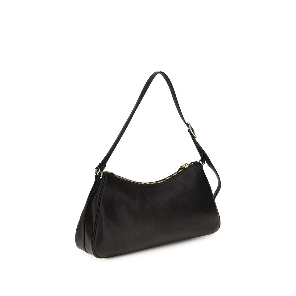Sac à shoulder Prada en cuir d'agneau noir, élégant et sophistiqué, avec détails en or et design moderne.