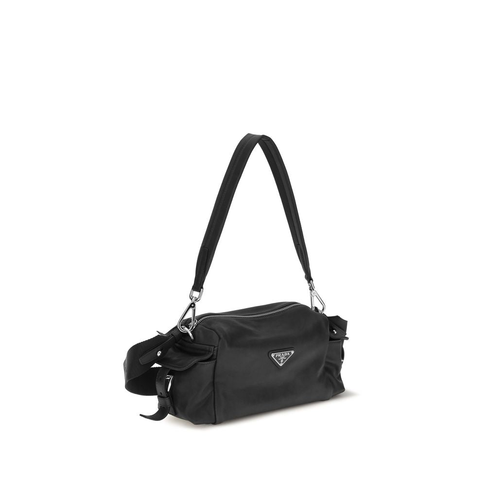 Sac Prada en cuir Napa marron et bovin, sac à épaule élégant avec détails soignés et finition de haute qualité.