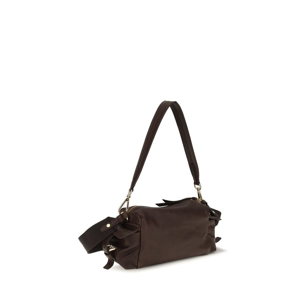 Sac à épaule Prada en cuir Napa marron et veau Bos Taurus, élégant et sophistiqué, avec détails en cuir lisse.