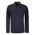 Polo homme en coton bleu de la marque Hugo Boss, col classique et logo discret sur la poitrine.