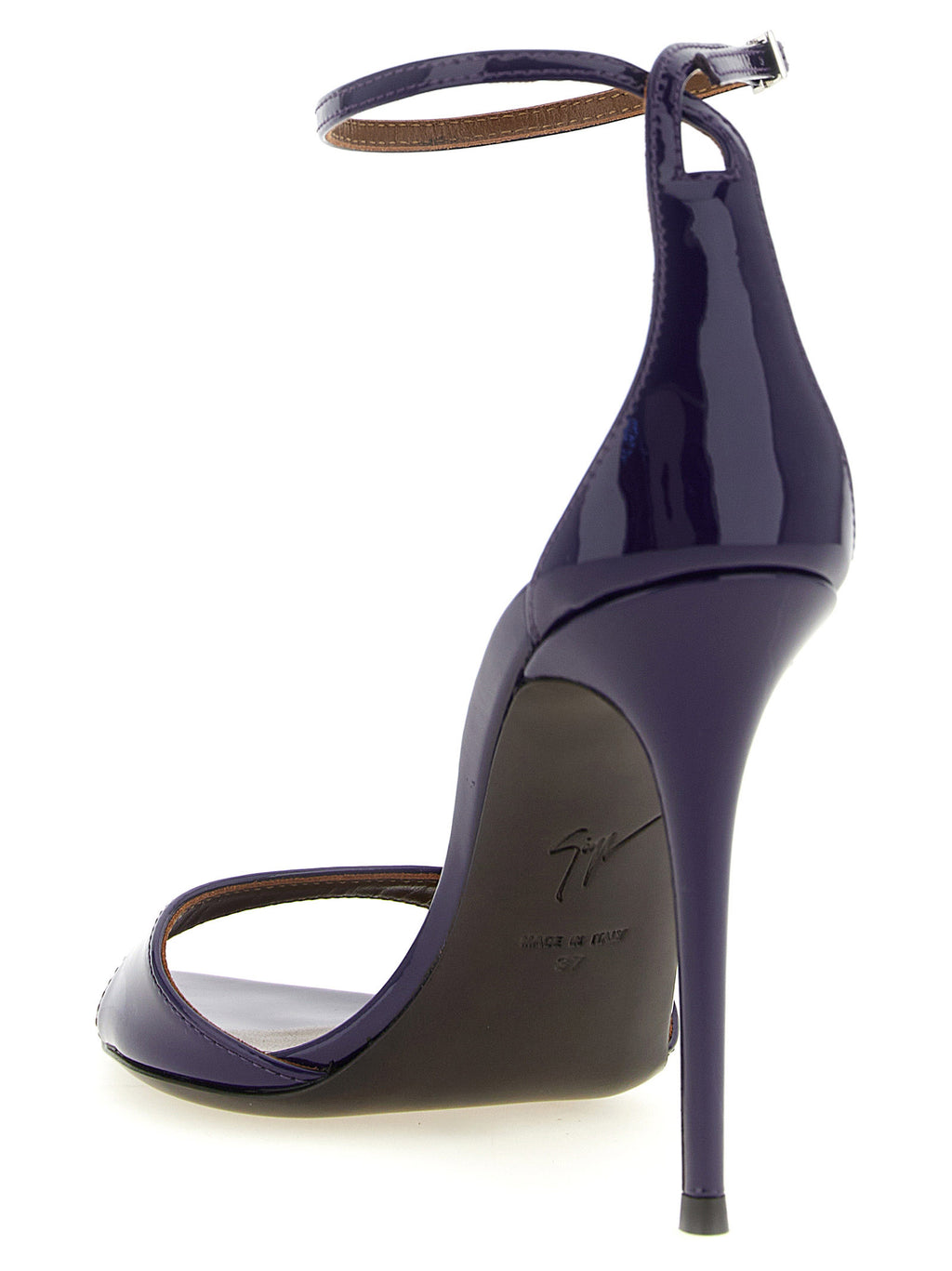 Sandales à talons stiletto en veau violet Giuseppe Zanotti, style élégant et sophistiqué, avec brides croisées.