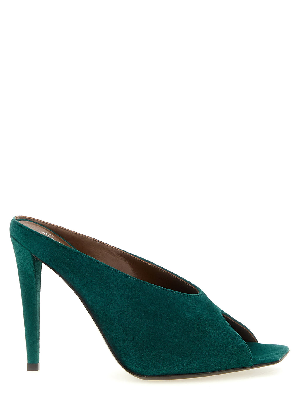 Sandales Giuseppe Zanotti en daim bicolore avec talon stiletto, design élégant et sophistiqué.