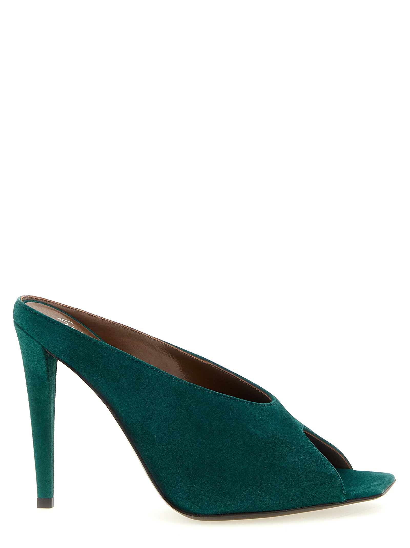 Sandales Giuseppe Zanotti en daim bicolore avec talon stiletto, design élégant et sophistiqué.