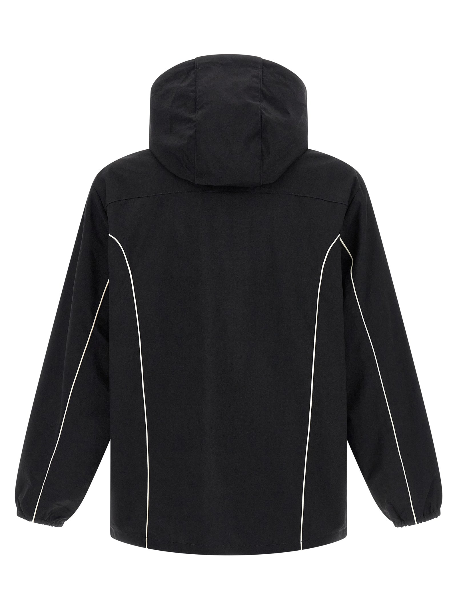 Veste shell en polyamide noire Diesel, coupe ajustée avec capuche, détails modernes et design technique.