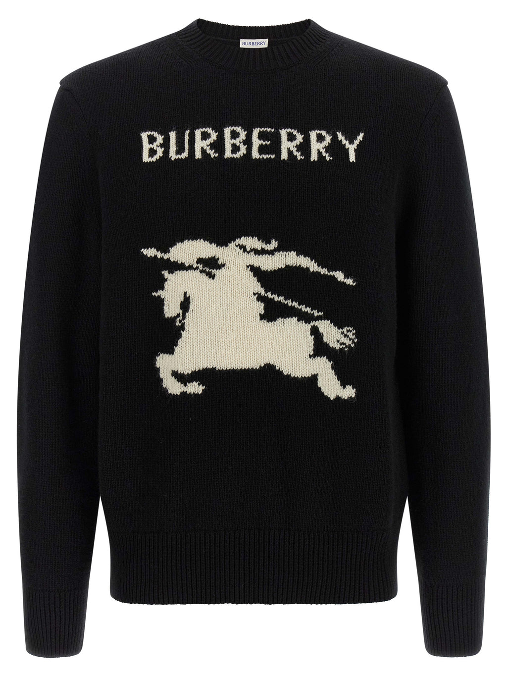 Cardigan en laine noire de marque Burberry, coupe classique et détails élégants, porté sur un mannequin.