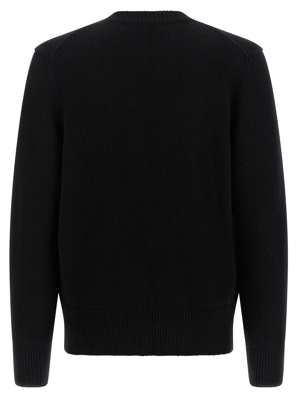 Cardigan en laine noire Burberry, coupe classique, porté sur un mannequin, détail du col et des boutons visibles.