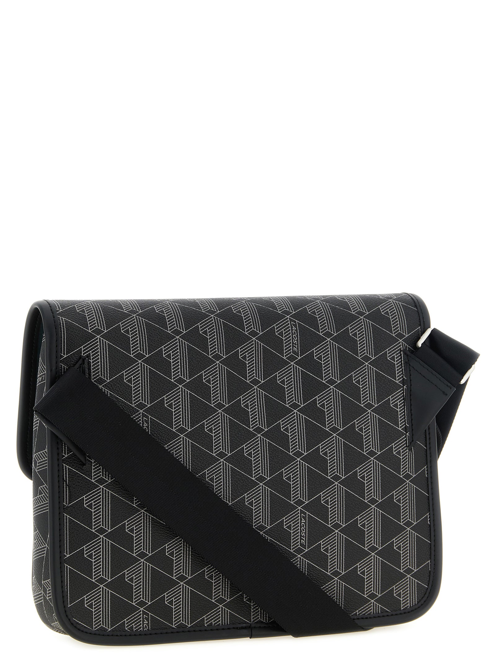Sac à bandoulière en PVC noir de Lacoste, élégant et pratique, avec logo Lacoste visible sur le devant.