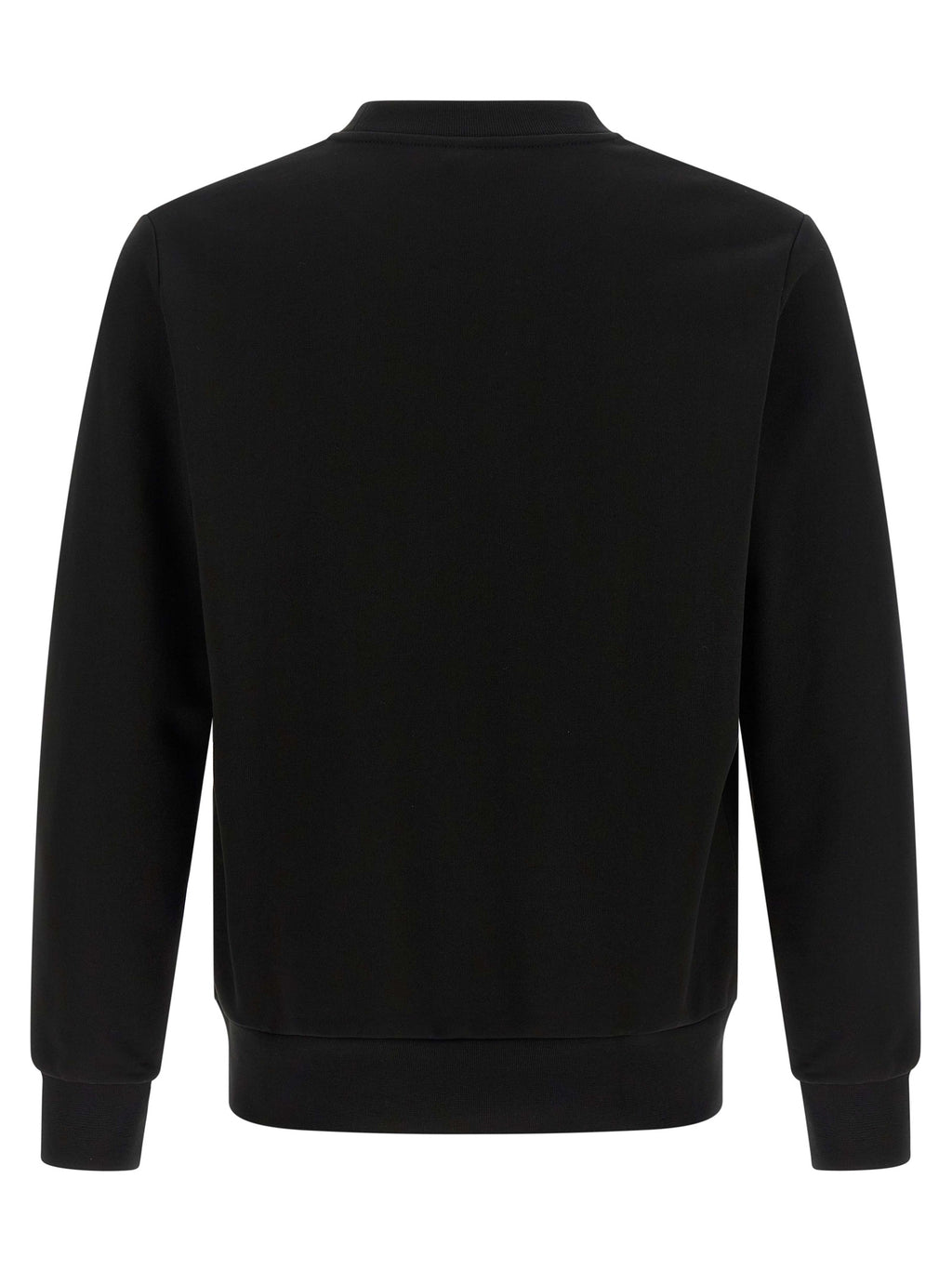Sweat-shirt en coton noir de la marque Lacoste porté, avec logo crocodile visible sur la poitrine.